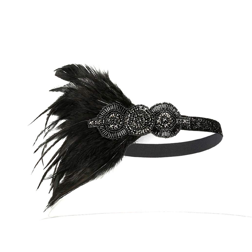 Roaring Art Deco 1920s Flapper Feather Headpiece Roaring 20s Great Gatsby Headband for Women 1920s Headwear
