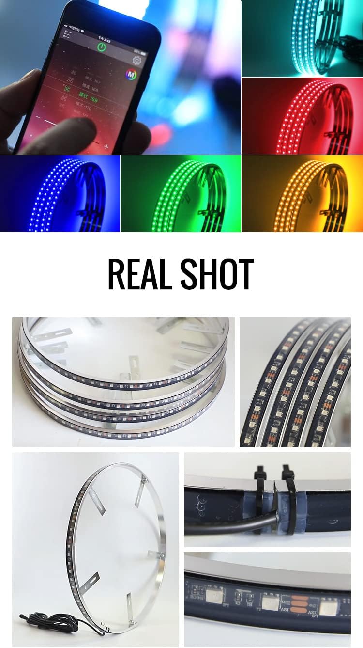 15.5" RGBW Wheel Rim Light Auto Ring Lights,288 LEDs Multi-Color and Super Bright Pure White Tair Wheel Light Kits with IR&APP Control for Car ATV SUV Truck