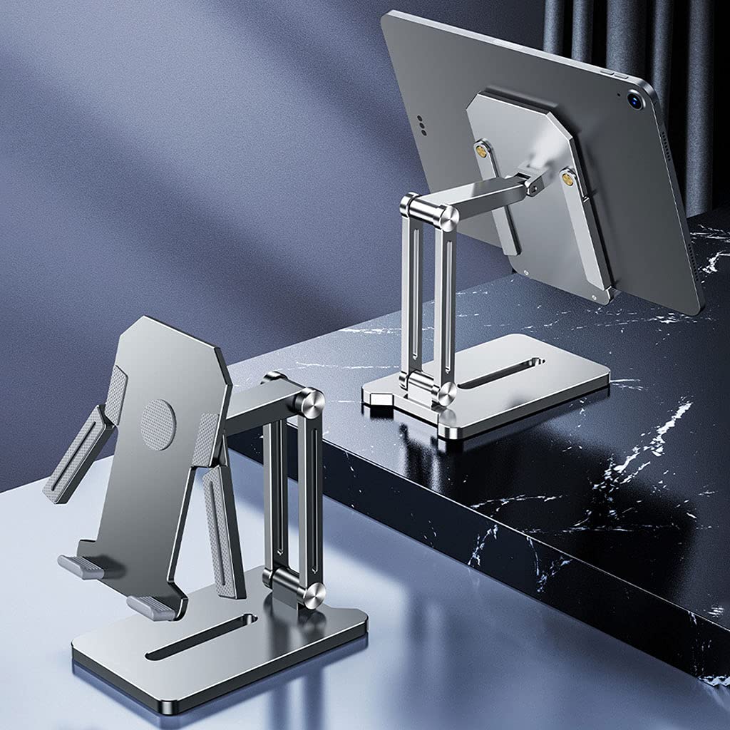 Soporte de teléfono móvil plegable con múltiples ángulos para escritorio, soporte de teléfono de escritorio antideslizante, base de aluminio ajustable para todos los teléfonos inteligentes y tabletas