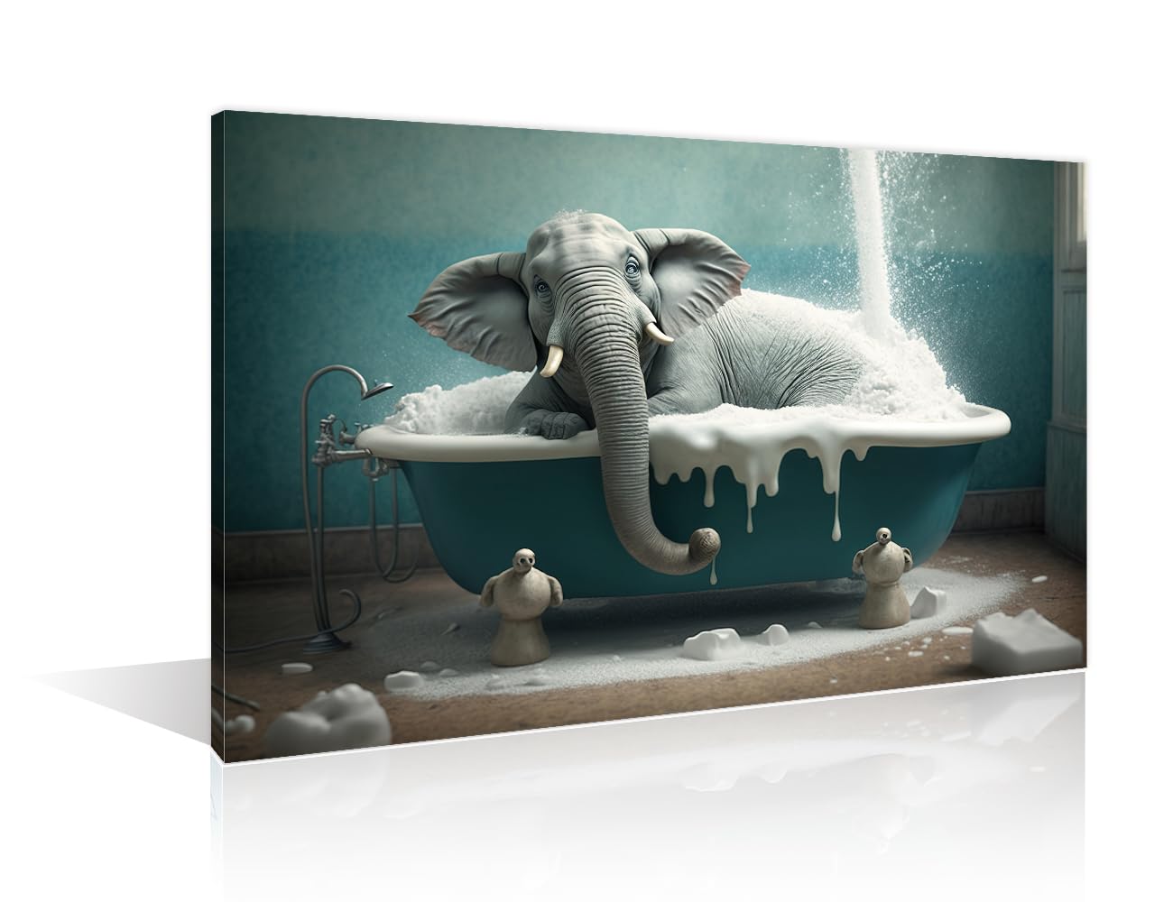 Cute Animal Elephant Canvas Wall Art Bathroom Wall Decor Elephant Painting Canvas Wall Art Bathtub Animal Posters & Prints Bathroom Decor Wall Art House Decor Framed Ready to Hang (12"Wx18"H) โ image 1