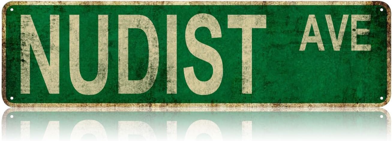 Vintage Signs Nudist Ave Sign Street Signs Retro Metal Sign for Home Garage Farmhouse Bar Coffee Garden Bathroom Kitchen House Man Cave and Gothic Indoor Ourdoor Decor,Aluminium 4x16 Inch