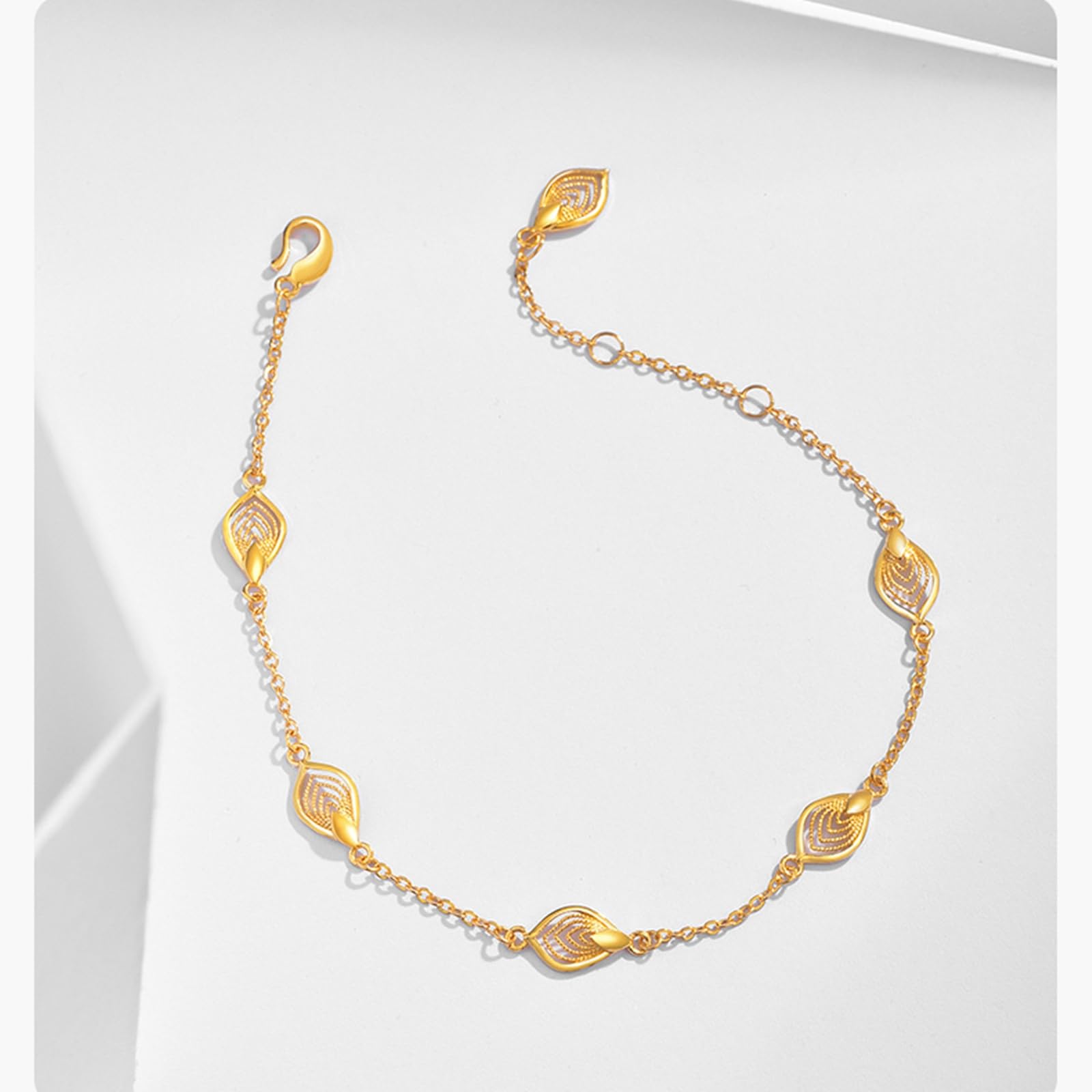 Bracciale Oro Giallo 750/375/585, Bracciale a Catena con Foglie 16-18 cm Estensione 4 cm, Braccialetto Donna Fidanzati