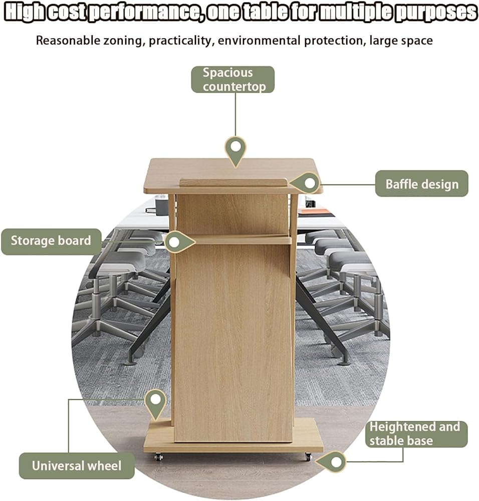 Generico Leggio Mobile in Legno con Ruote – Perfetto per chiese e Sale conferenze, Design Robusto ed Elegante da Pavimento, Facile da spostare, Soluzione Professionale p