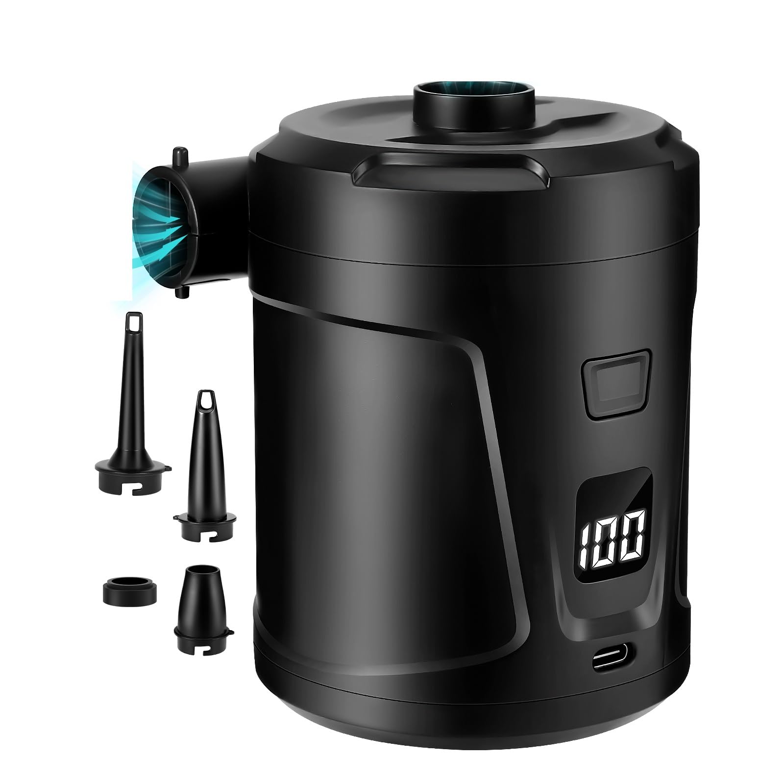Pompa Elettrica, 5200mAh Pompa Elettrica Portatile, Gonfiaggio e Sgonfiaggio Rapido, Gonfiatore Elettrico con 4 Ugelli per Materasso Gonfiabile, Divano Gonfiabile, Piscina Gonfiabile