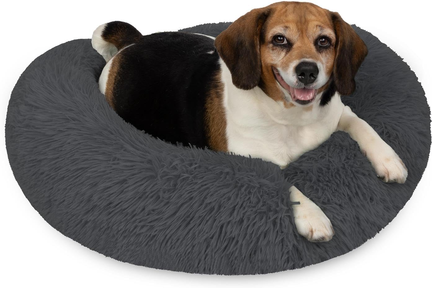 normani Rundes Hundebett für große und kleine Hunde - Ergonomisches Hundekissen Donut - Hundecouch mit hohem Rand Farbe Anthrazit Größe 100 cm x 100 cm x 28 cm