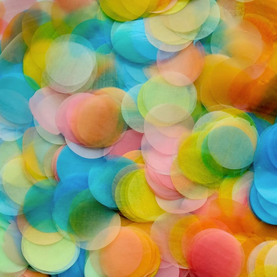 Biodegradable Rice Paper Confetti, 50 GRAMS 2 CM Round Toss Confetti, Eco Friendly, Compostable, Water Soluble Party Confetti for Weddings, Birthdays & Celebrations (Multi Color), 6500 Pcs (Rainbow)