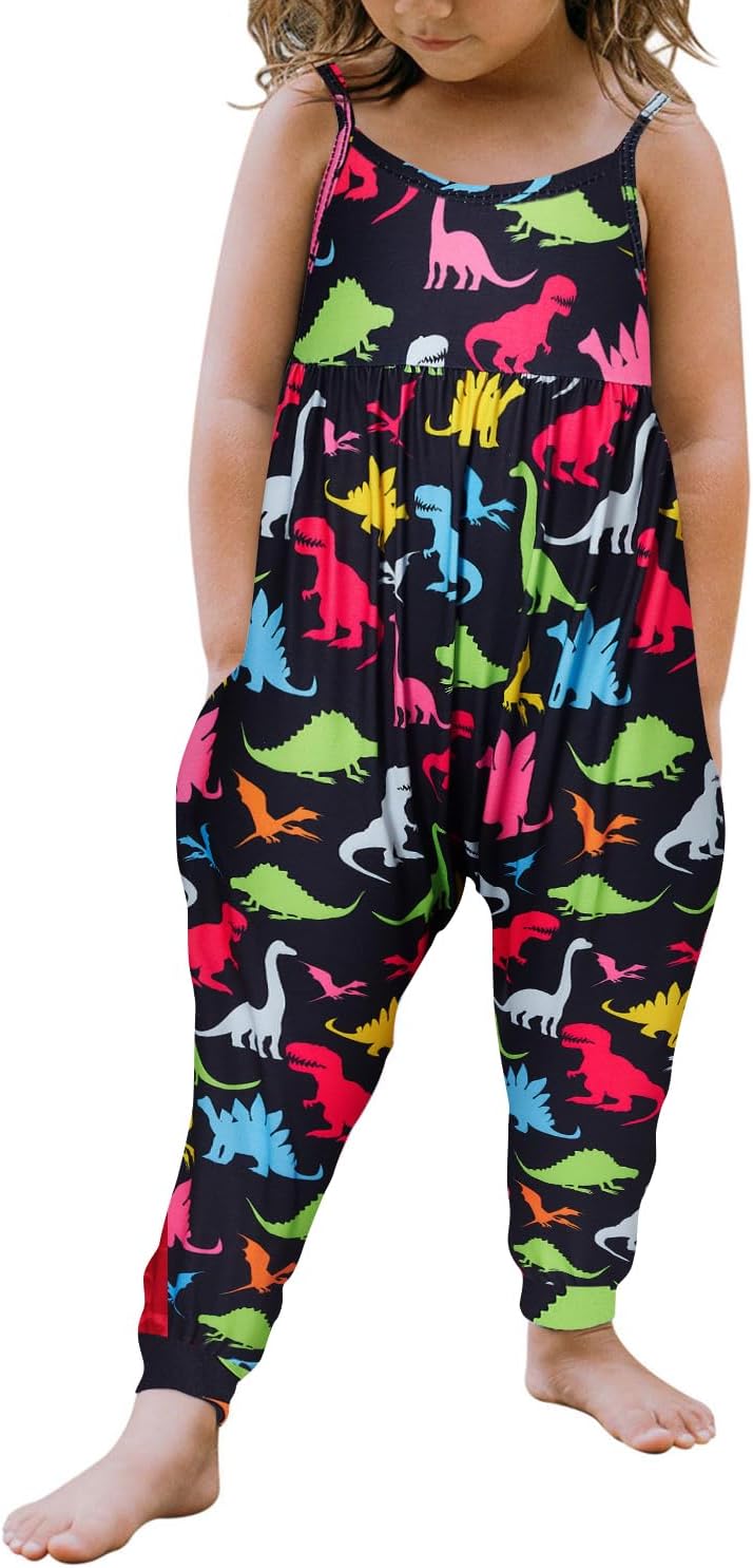 Yousie Toddler Girls Kids Jumpsuit One Piece Floral Dinosaur Playsuit Strap Romper Summer Outfits Clothes