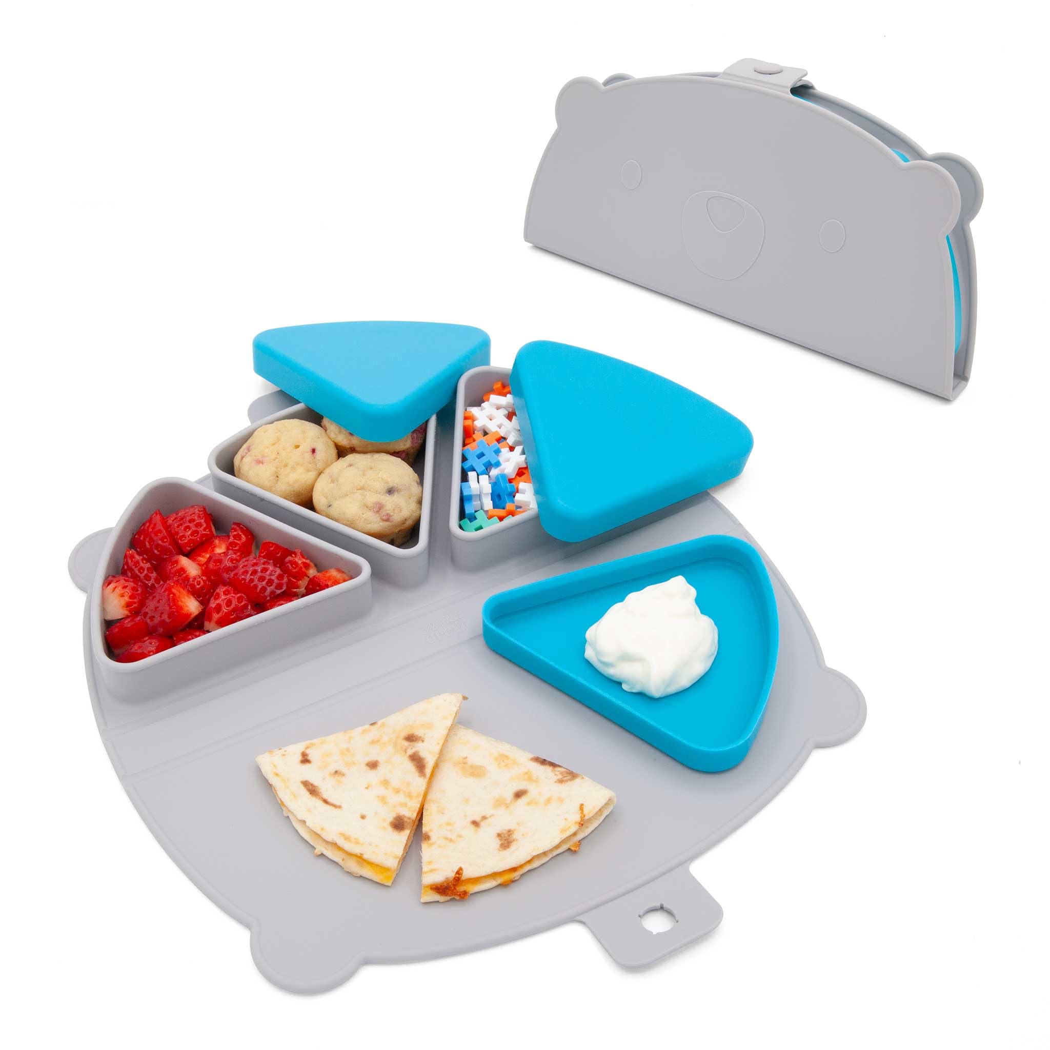 Assiette à goûter en silicone pliable avec 3 compartiments pour bébés