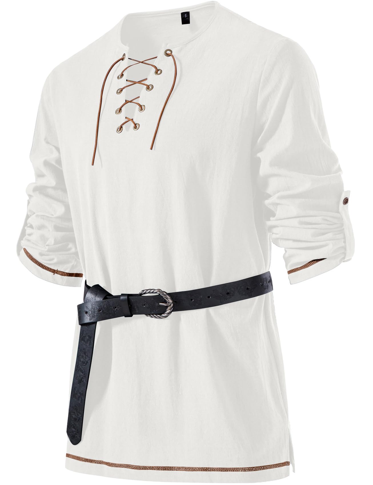 JEMITOP Mens Pure Cotton Vintage Shirt Renaissance Costume Without Belt