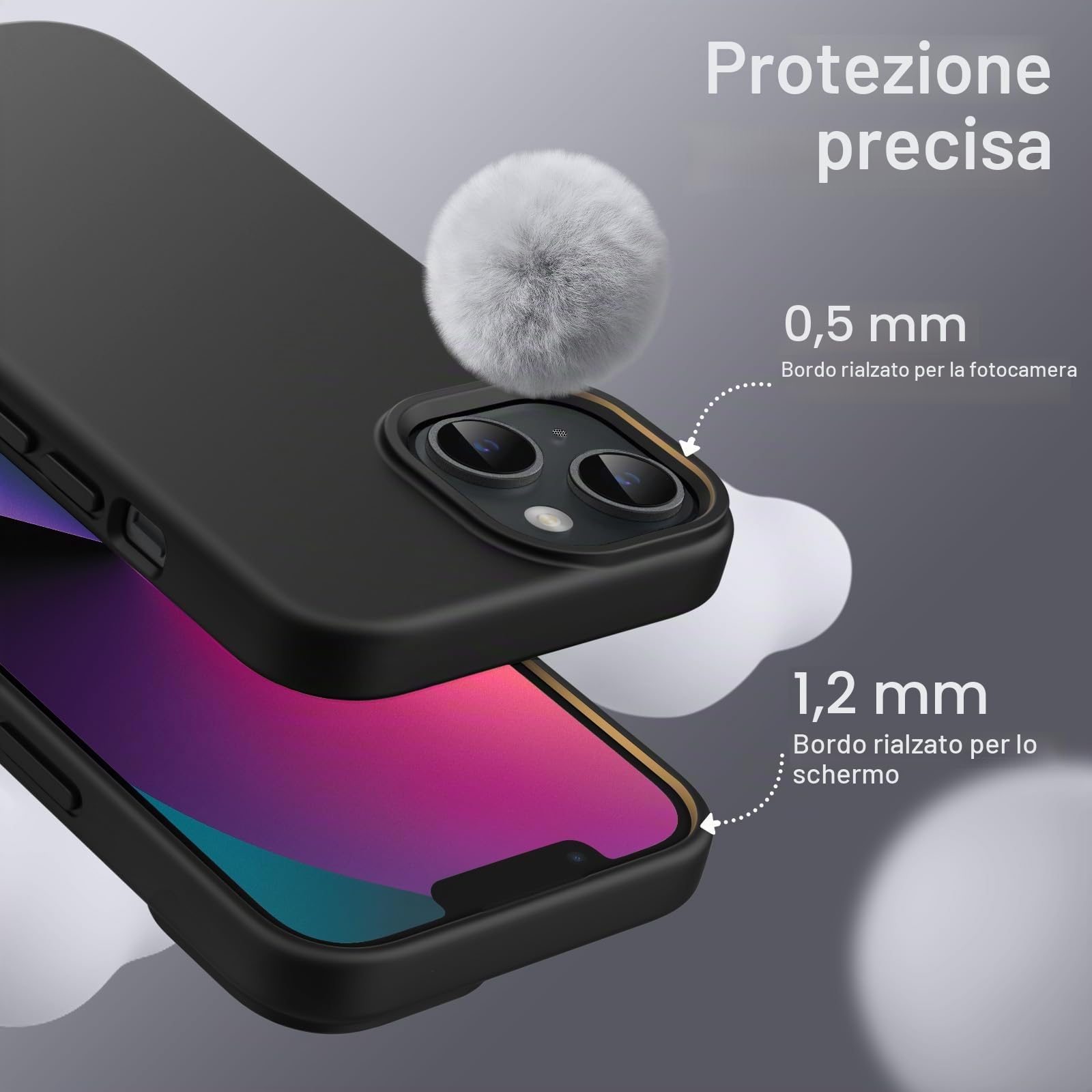 JETech Cover in Silicone per iPhone 13 6,1 Pollici, Custodia Protettiva per Tutto il Corpo Morbida al Tatto, Copertura Antiurto con Fodera in Microfibra (Nero)