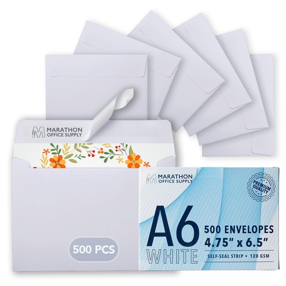 MOS A6 White Envelopes 4.75 x 6.5 Inch 500 Pack — Self-Seal Heavyweight Invitation Envelopes for Greeting Cards, Gift Cards, Weddings, Business