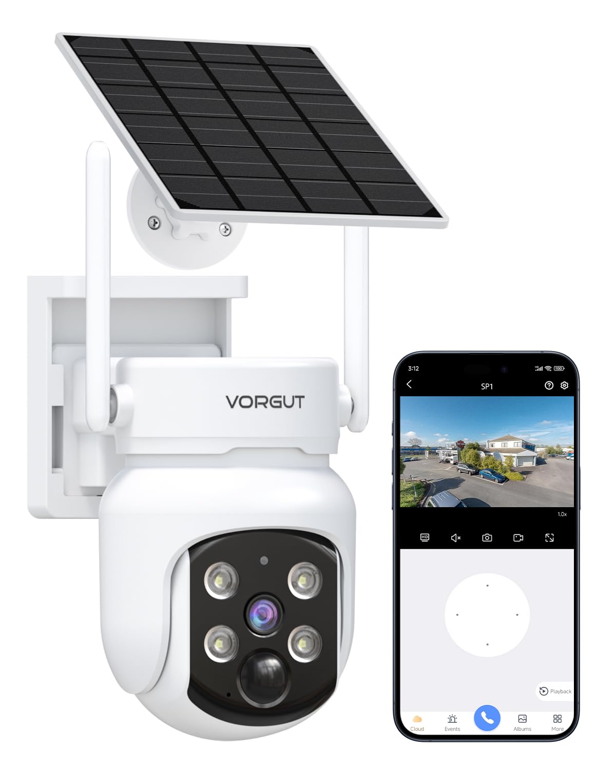 Solar Security Camera Wireless Outdoor, 4MP Solar Powered Cameras for Home Security, 360° Pan Tilt, Color Night Vision, PIR Human Detection, 2.4G/5G WiFi, IP66 Surveillance Cam, White