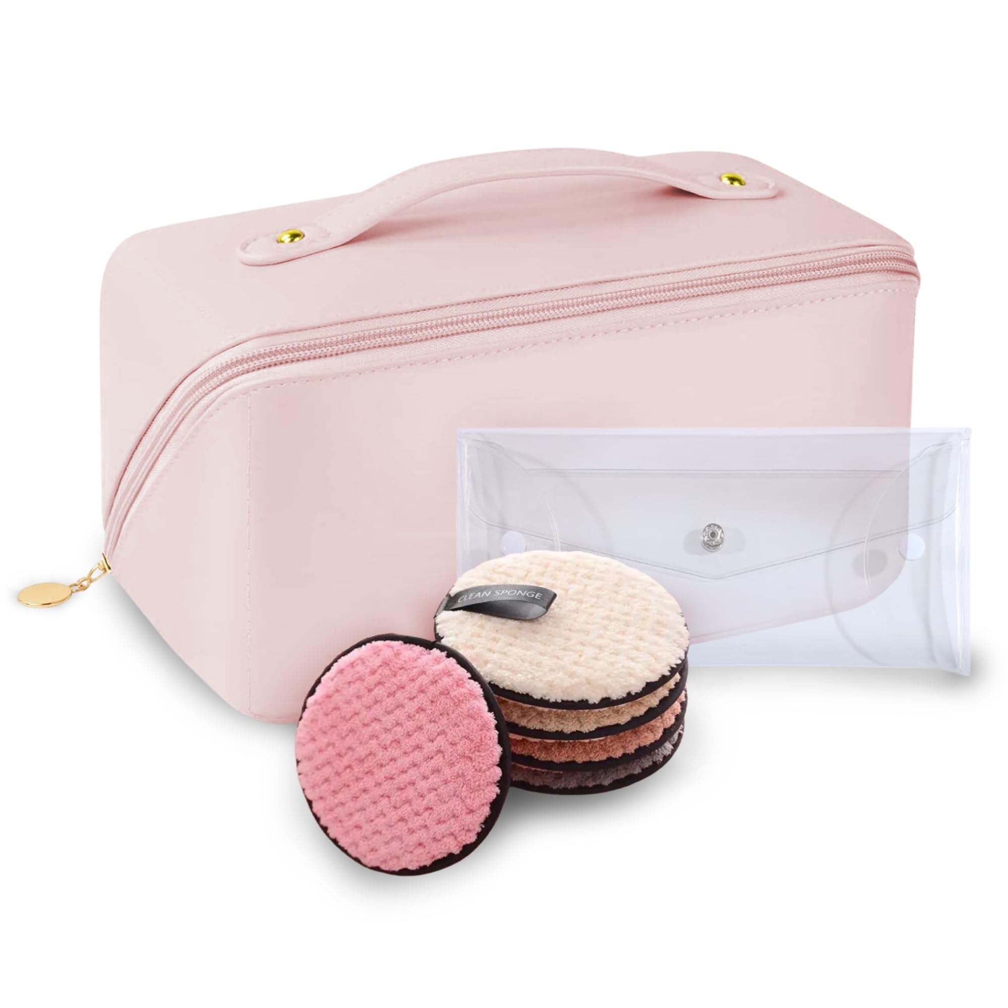 VIMAREY Neceser Maquillaje | Incluye Estuche para Brochas + 5 Desmaquillantes Microfibra de Regalo | Estuche Maquillaje para Organización y Viajes (Rosa)