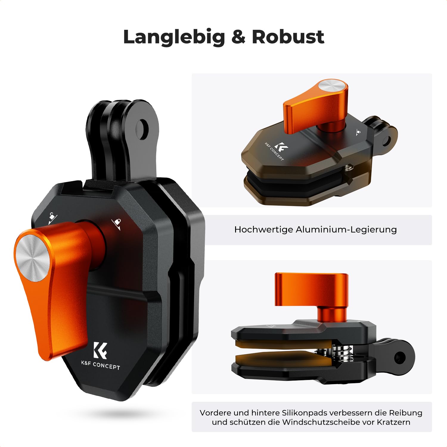 K&F CONCEPT Motorrad Windschutzscheibe Clamp für Go Pro Hero 13/12/11, Aluminiumlegierung Halterung Klemme Clip für DJI Osmo Action 3/4/5 Pro/6, Insta360 X5/X4, DJI Osmo 360 Action Kamera Zubehör