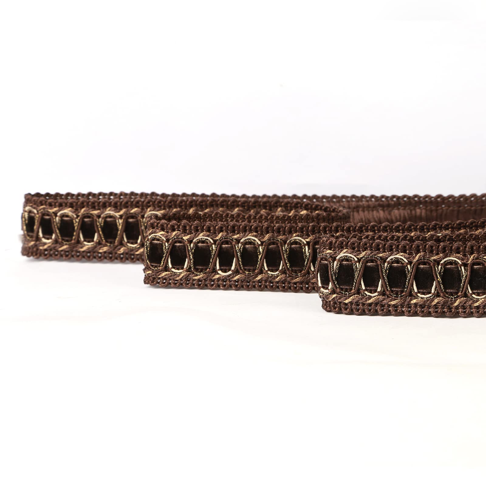 Bordure de tresse en polyester marron café pour couture et loisirs créatifs de 2 cm