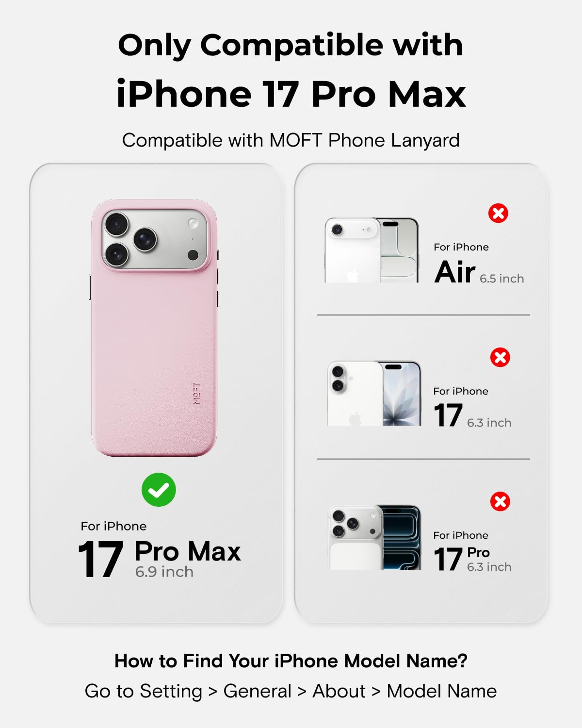 MOFT MOVAS wegańskie etui na telefon iPhone 17 Pro Max, pokrowiec skórzany z magnesem, miękkie zatrzaśnięcie, zachowanie koloru, odporne na plamy, łatwe do czyszczenia, jasnoróżowe