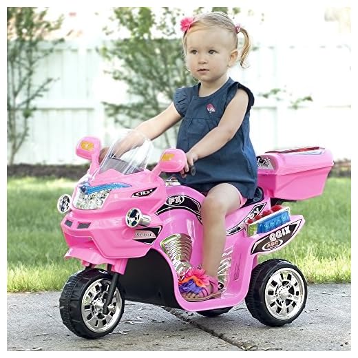 Lil' Rider Electric Motorcycle for Kids – 3-Wheel Battery Powered Motorbike for Kids Ages 3-6 – Fun Decals- Reverse- and Headlights (Pink), Large
