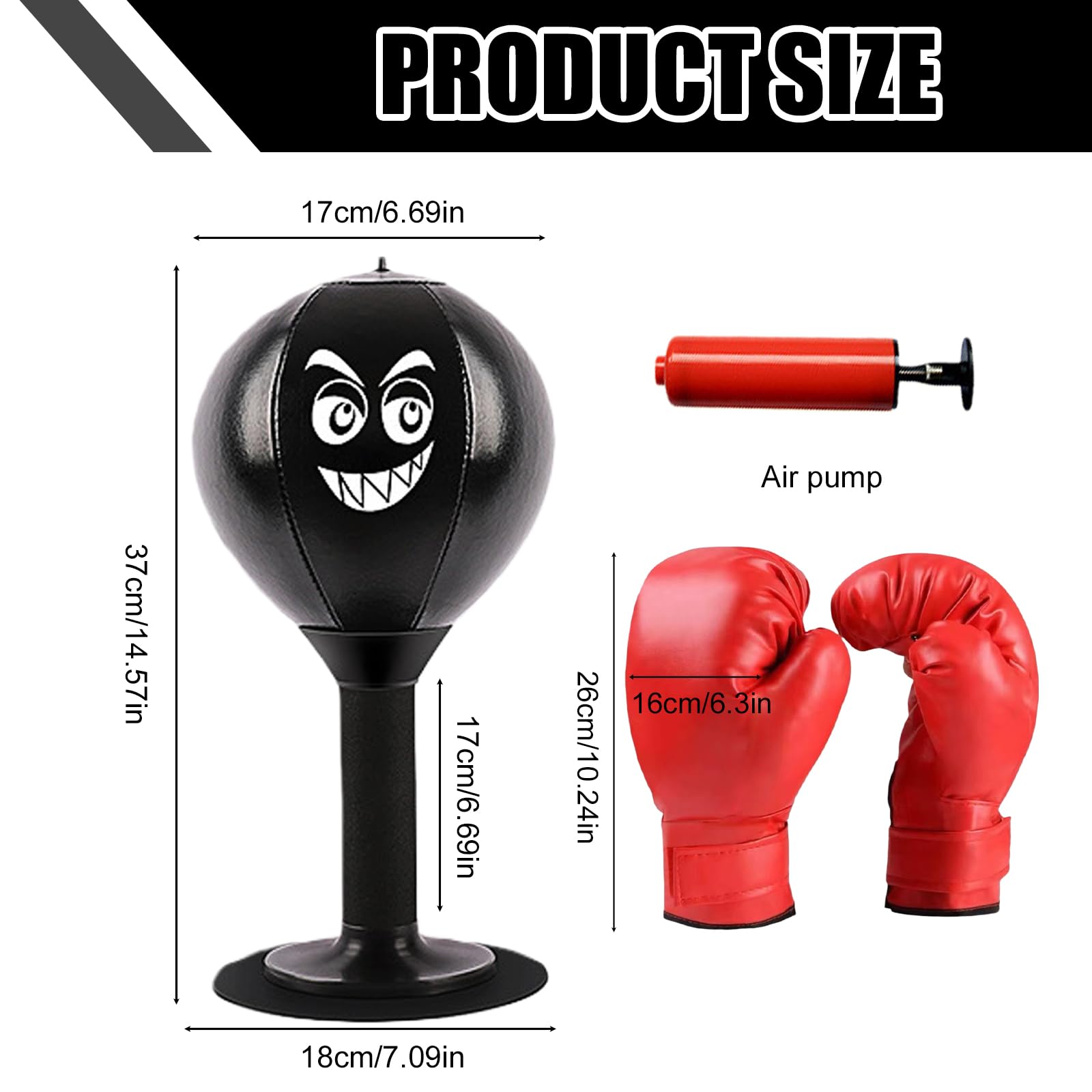 Punching ball tavolo con guanti, borsa da punching per adulti, mini sacco da boxe Punching ball con ventose forti, pompa ad aria, scatola per casa e scrivania, per alleviare lo stress