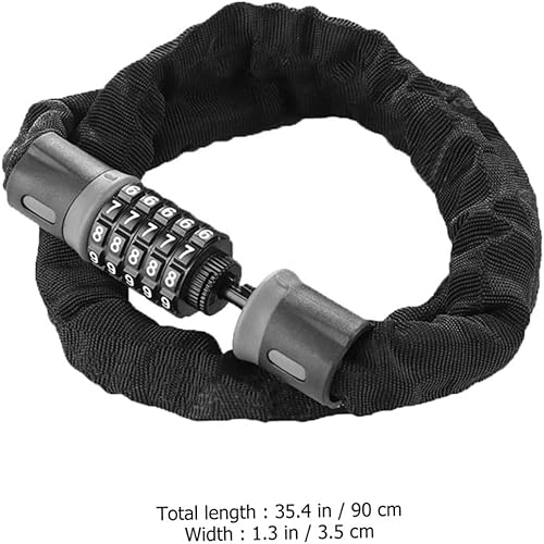 Miniatura 2 de PRETYZOOM Cerradura de cadena de bicicleta de acero al carbono resistente con combinación reajustable para motos, scooters eléctricos, puertas de