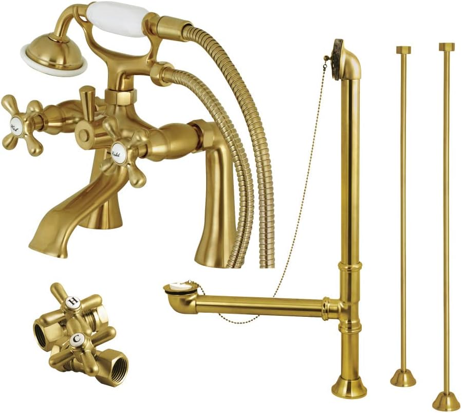 Kingston Brass CCK268C Vintage Deck Mount Clawfoot Tub Faucet Package with Supply Line, Hand Shower and Tub Drain, Polished Chrome