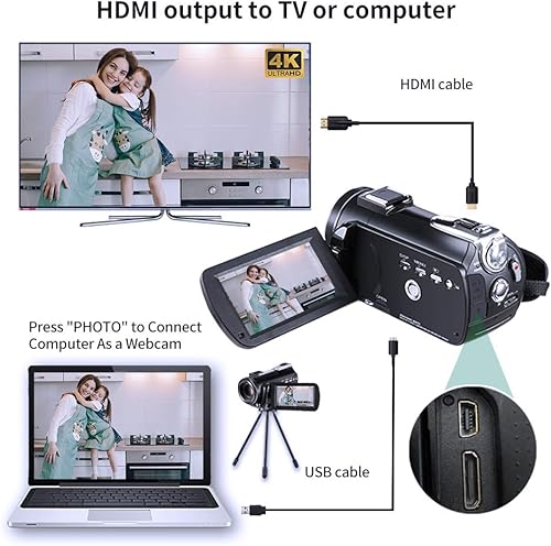 Miniatura 5 de ORDRO Videocámara 4K Livestream Videocámara HDR-AC5 12X Zoom Óptico Grabadora de Video de 3.1 pulgadas IPS Pantalla táctil Videocámara en vivo con