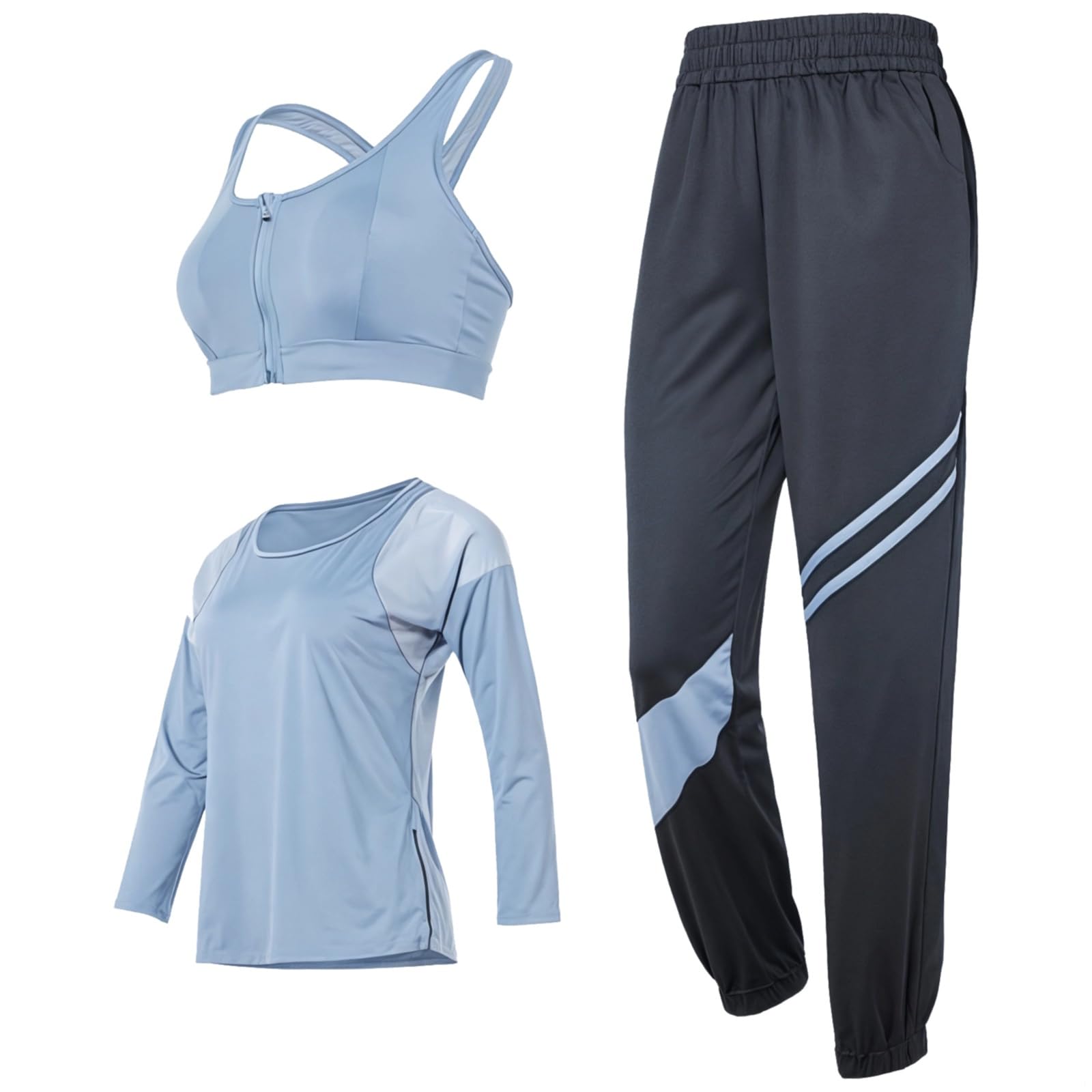 Set da yoga da donna, taglia XXL, composto da canottiera, maglia a maniche lunghe e pantaloni, poliestere spandex traspirante, adatto per 155-180 cm, 45-75 kg
