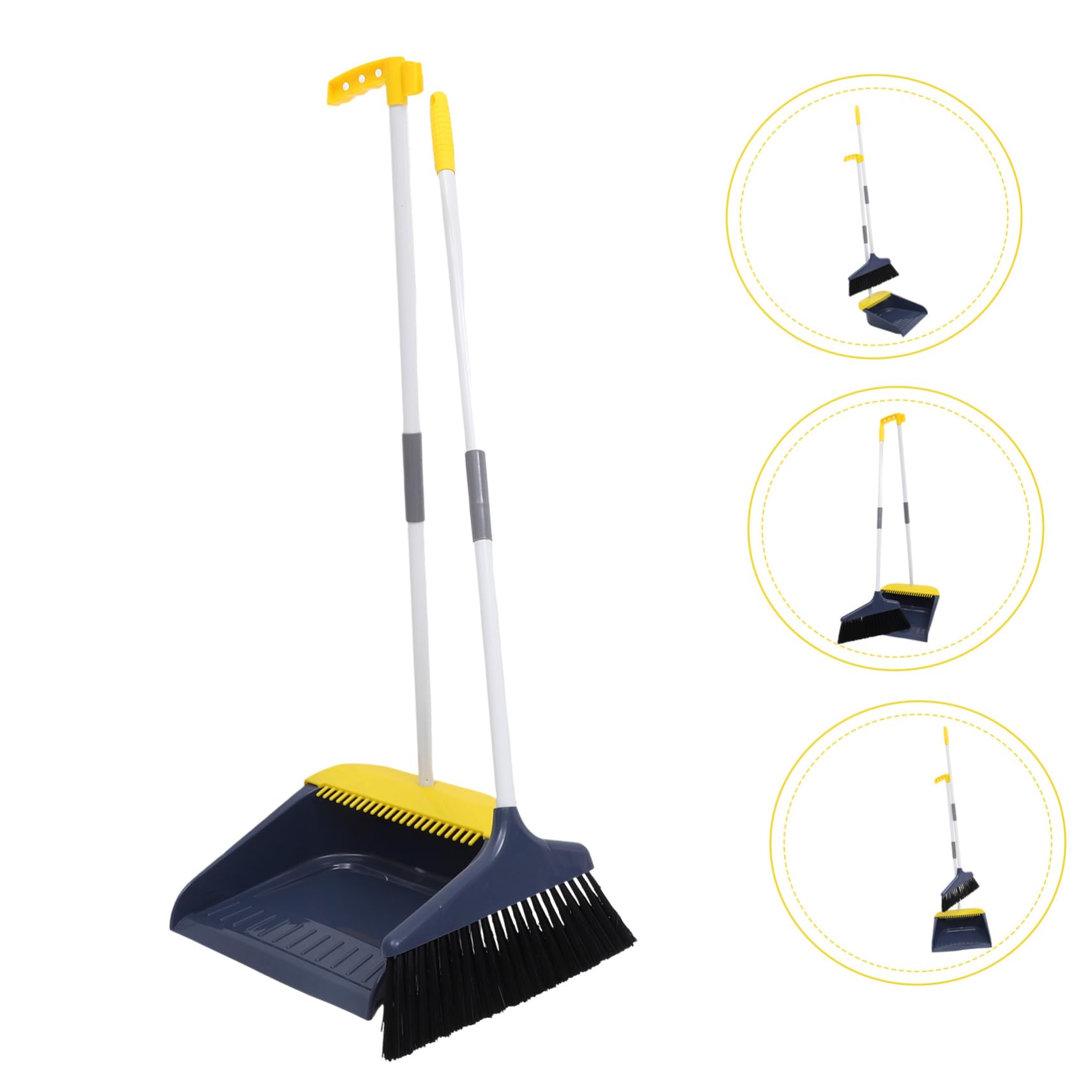 Kehrschaufel Besen Satz mit Langem Stiel, Blau, Kunststoff Metall Pet | Stand Up, Windstabile Schaufel, Schlanke Flexible Borsten, Haushaltsreinigung