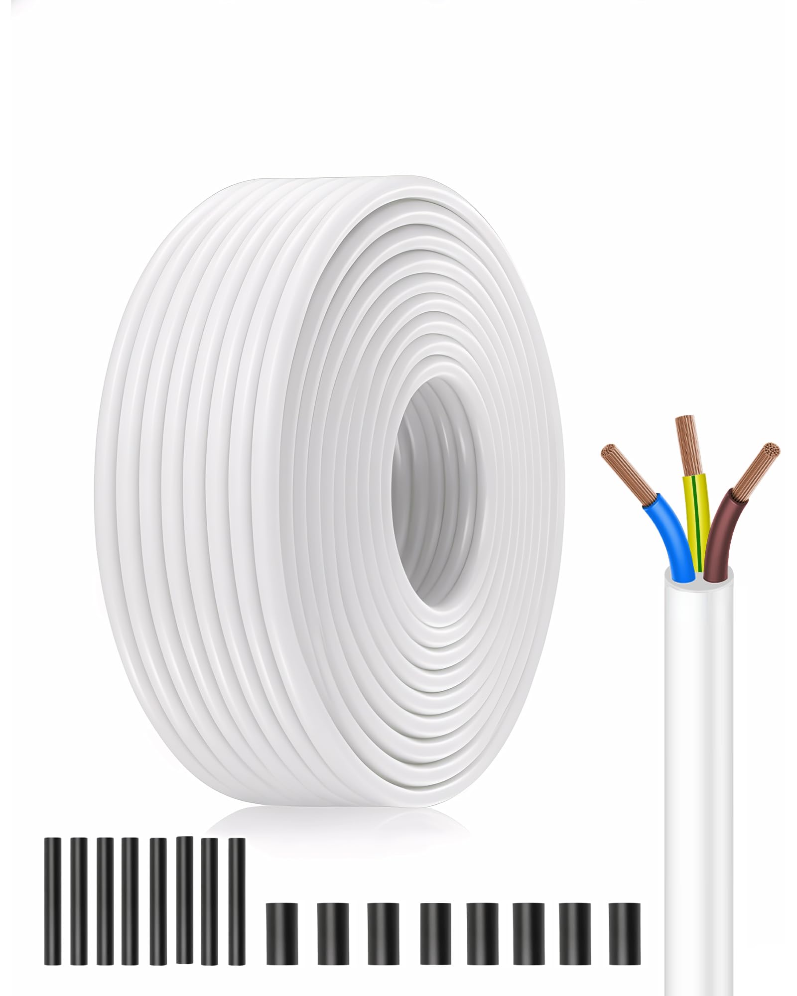 Biały kabel PVC H05VV-F 3x1,5 do urządzeń elektrycznych - długość 30 metrów - wielożyłowy drut miedziany - Napięcie 300/500V - DIY Pro & Home