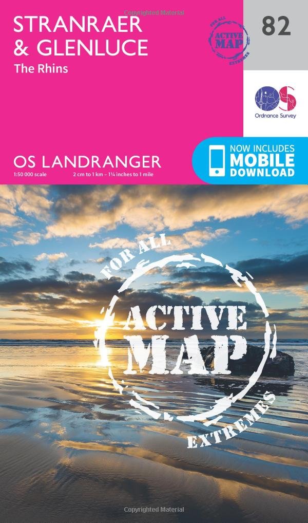 Ordnance Survey Landranger Active 82 Stranraer & Glenluce Map With Digital Version Pink