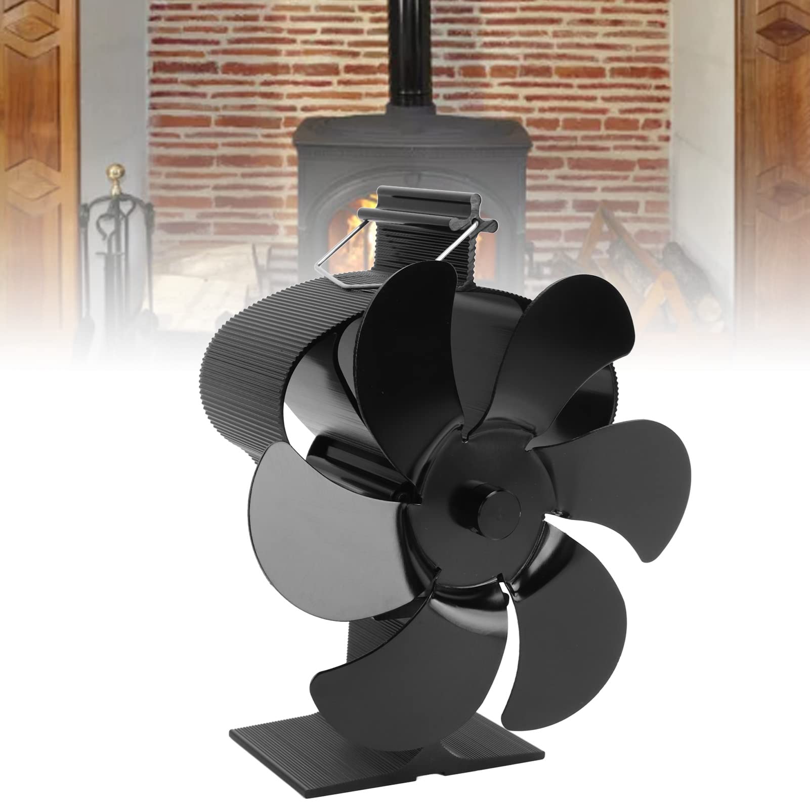 Wärmebetriebener Ofenventilator, Holzofenventilator, Kaminventilator, 6 Flügel, Selbststartend, Leiser Betrieb, Keine Batterien Erforderlich für Holz-Gas-Pelletöfen