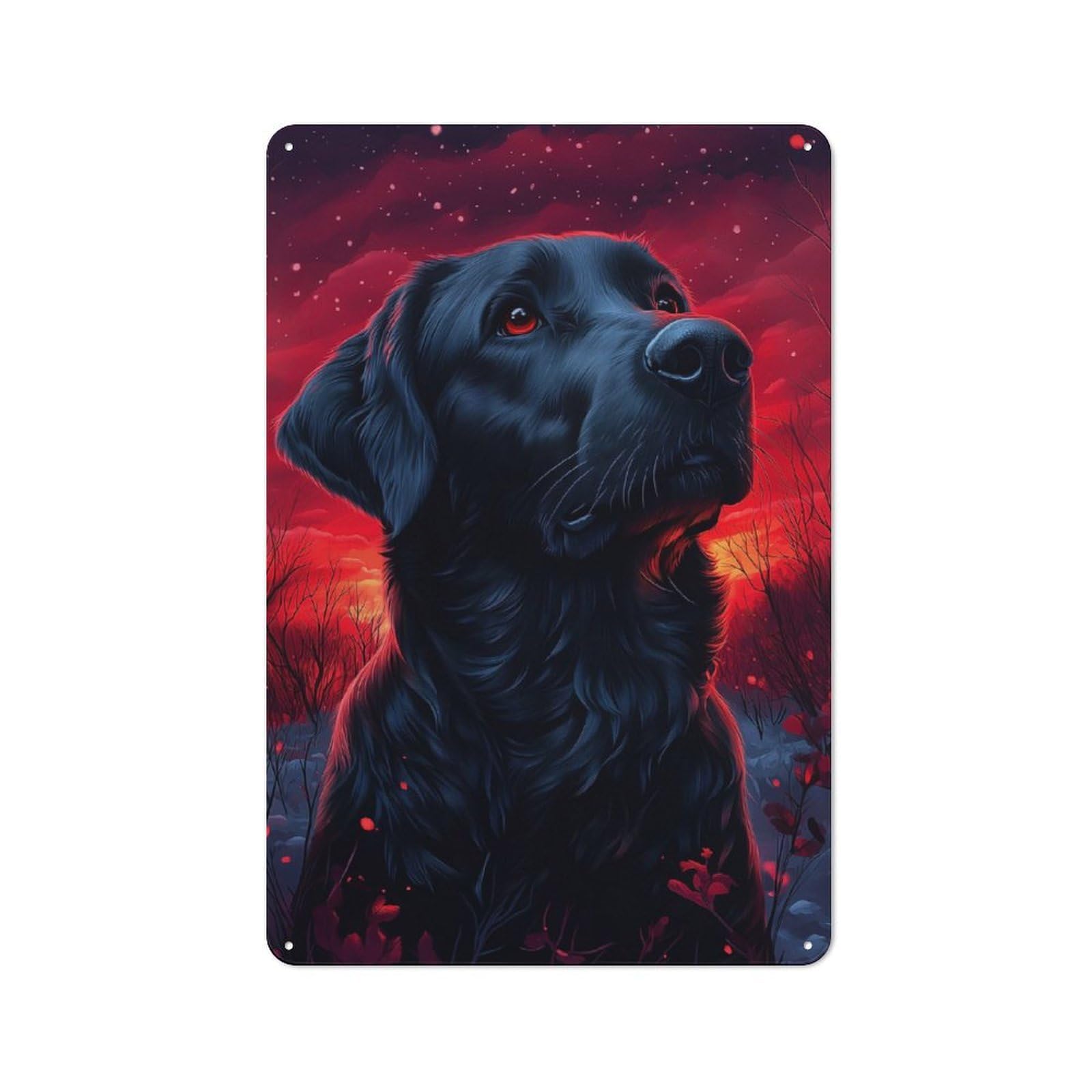 Junmoney Black Labrador Red Sunset Metal Sign 30X20cm With For Pub Or Café, Retro Decor, For Cooler-Month Interiors With Retro Character