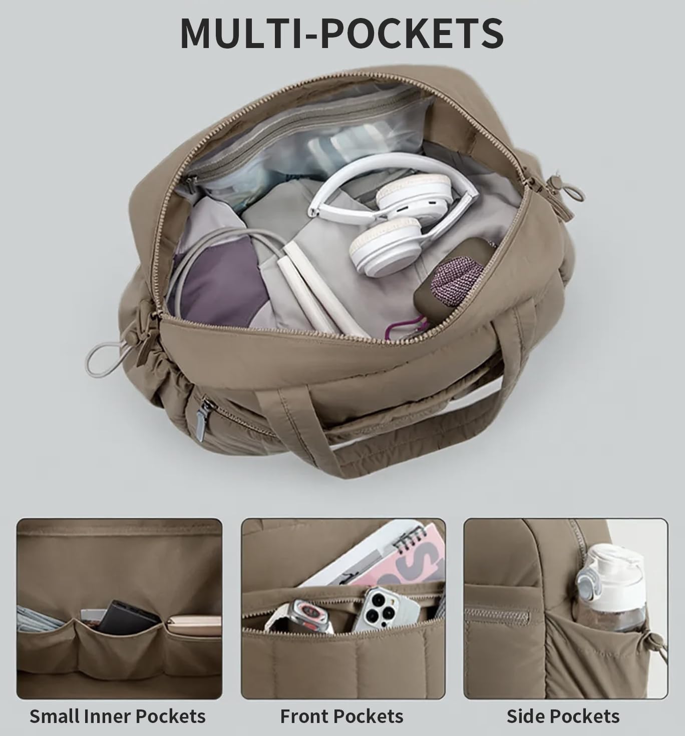 Travel Duffle Gym Bag for Women, Lightweight Puffer Carry on Weekender Bags with Wet Pocket Tote Yoga Workout Bag (Black) - Image 5