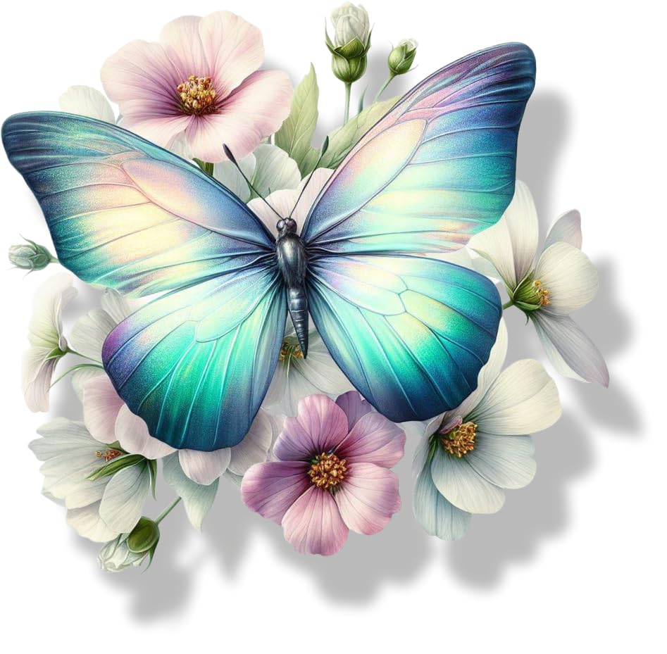 4 pegatinas de vinilo con diseño de mariposa y flor azul claro que cubren marcas, no transparentes, impermeables, calcomanías de arte floral, 1 a 20 cm de alto, 3 a 7 cm de alto, ideal para inodoro