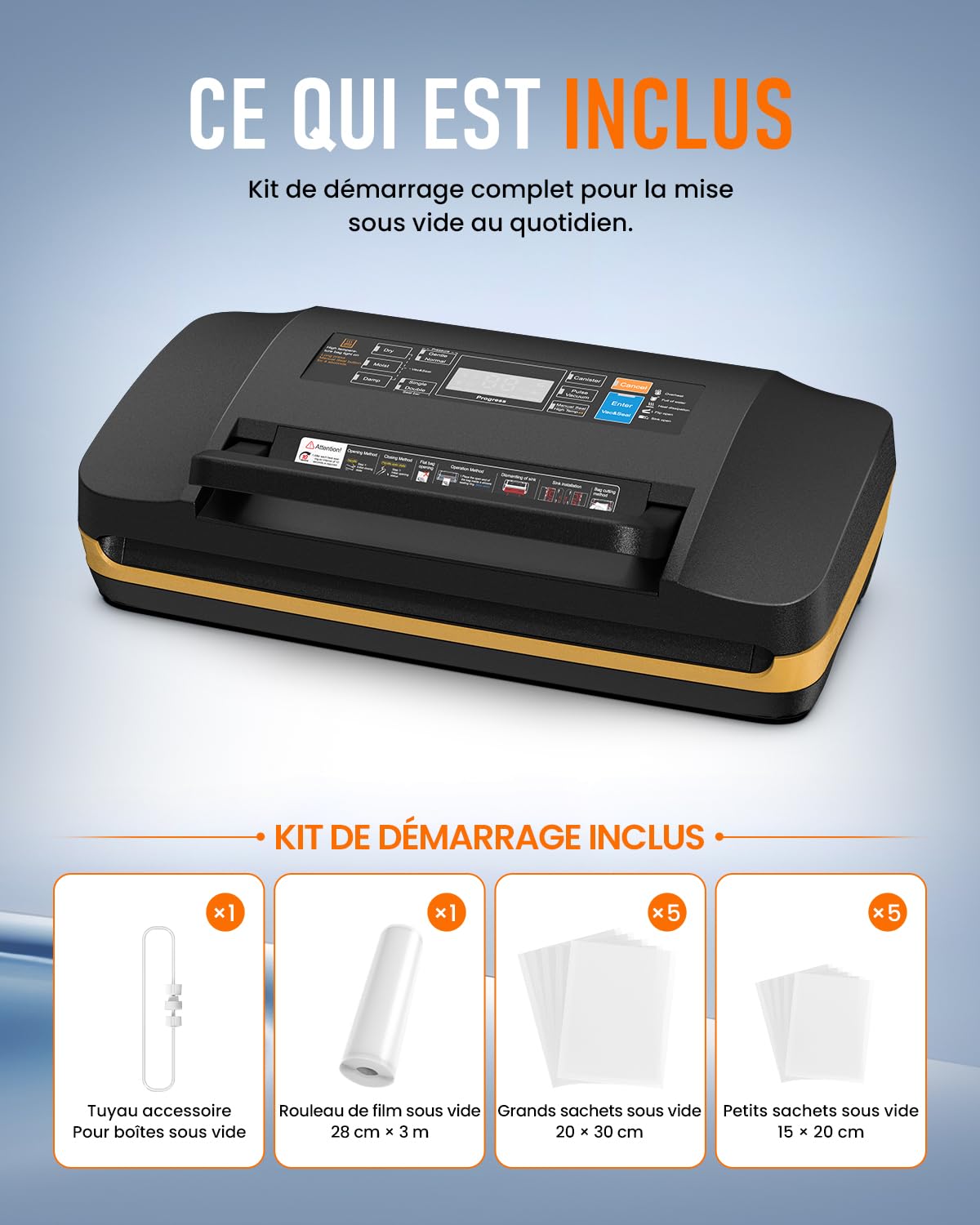 Envasadora al Vacío Doméstica Profesional 95 kPa, Máquina de Envasar al Vacío para Alimentos 18 en 1, Selladora al Vacío con Doble Sellado, Cortador Integrado, Seco/Húmedo, Sous Vide