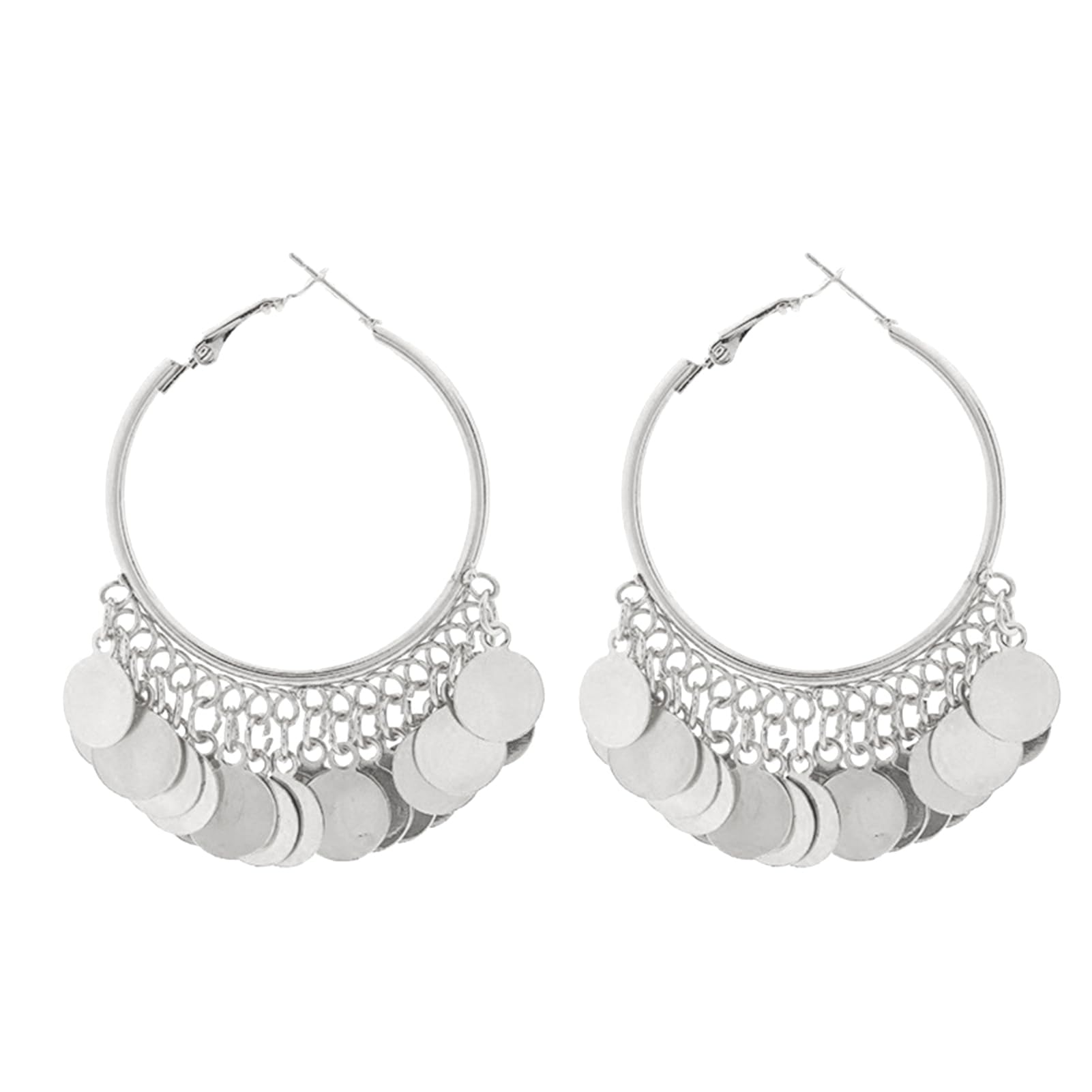 matumou 1 Pair Bohemia Style Drop Earrings, Ethnic Style Round Disc Tassel Earrings, Snap-on Ear Loop Large Circle Earrings for Travel