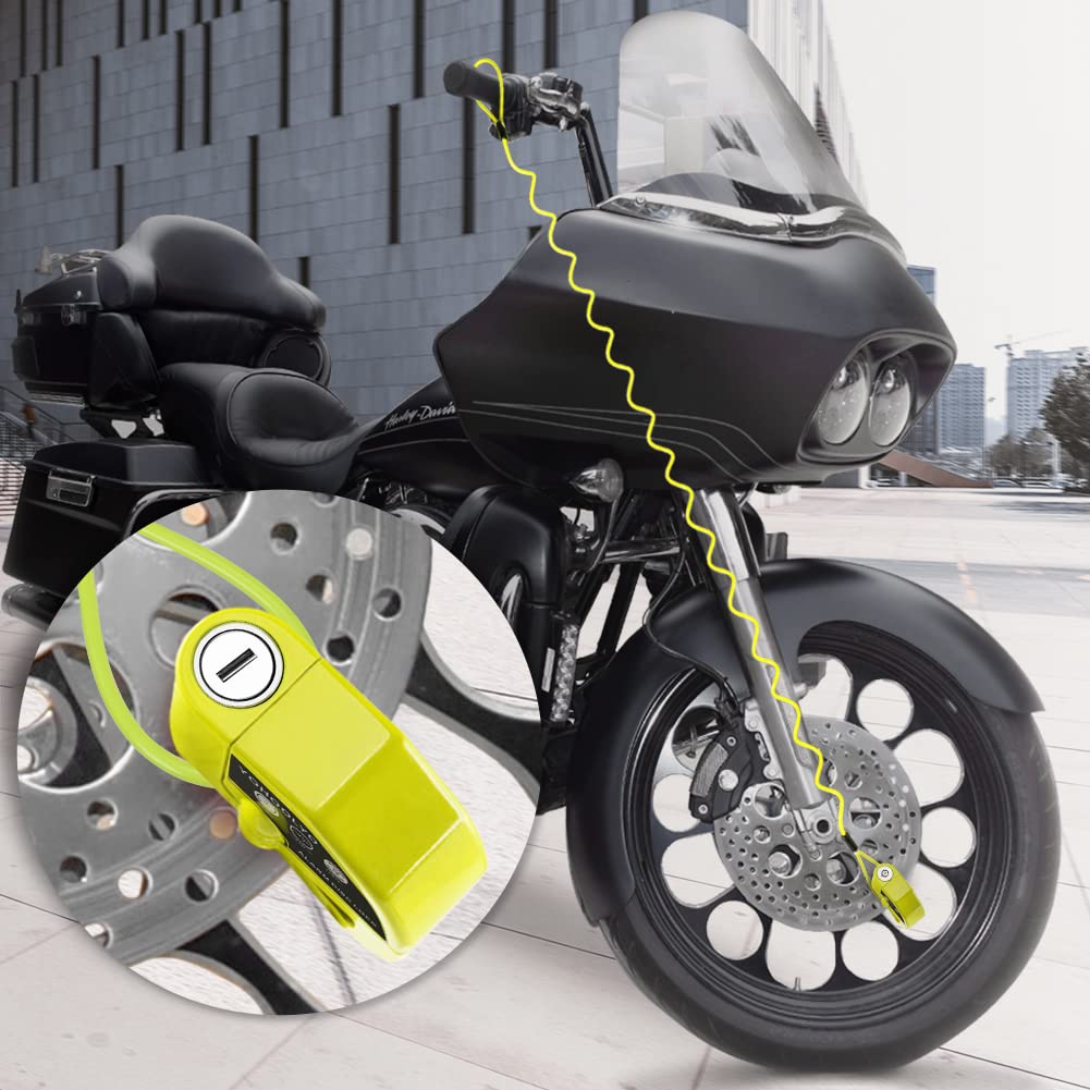YOHOOLYO Bloccadisco Moto Antifurto con Allarme Sonoro 110DB, Accessori di Protezione 2 Chiavi, 1.5m Reminder per Motorino Motocross
