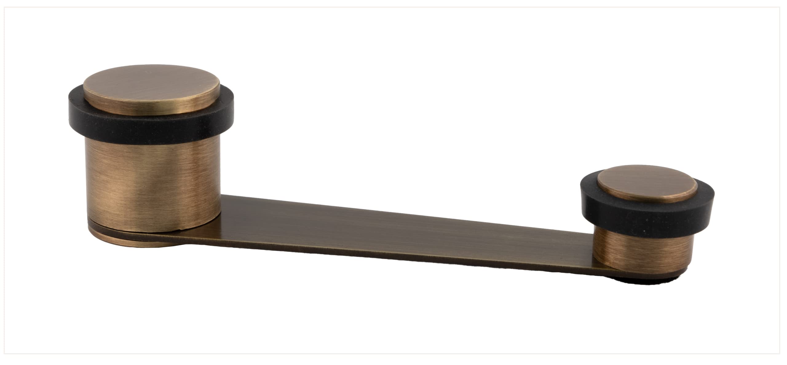 EVI Herrajes | Door Stop with Swivel Retainer | Useful Hole 70 mm Thick | Black Rubber| Aged Leather Brass | Adhesive Fixing or with Screw+Dowel | Mod. I-152DUALCU