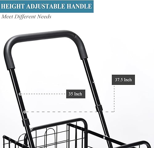 Miniatura 6 de IRONMAX - Carrito de compras plegable, resistente, con mango ajustable, cesta extra y ruedas giratorias de 360, carrito ligero para compras,