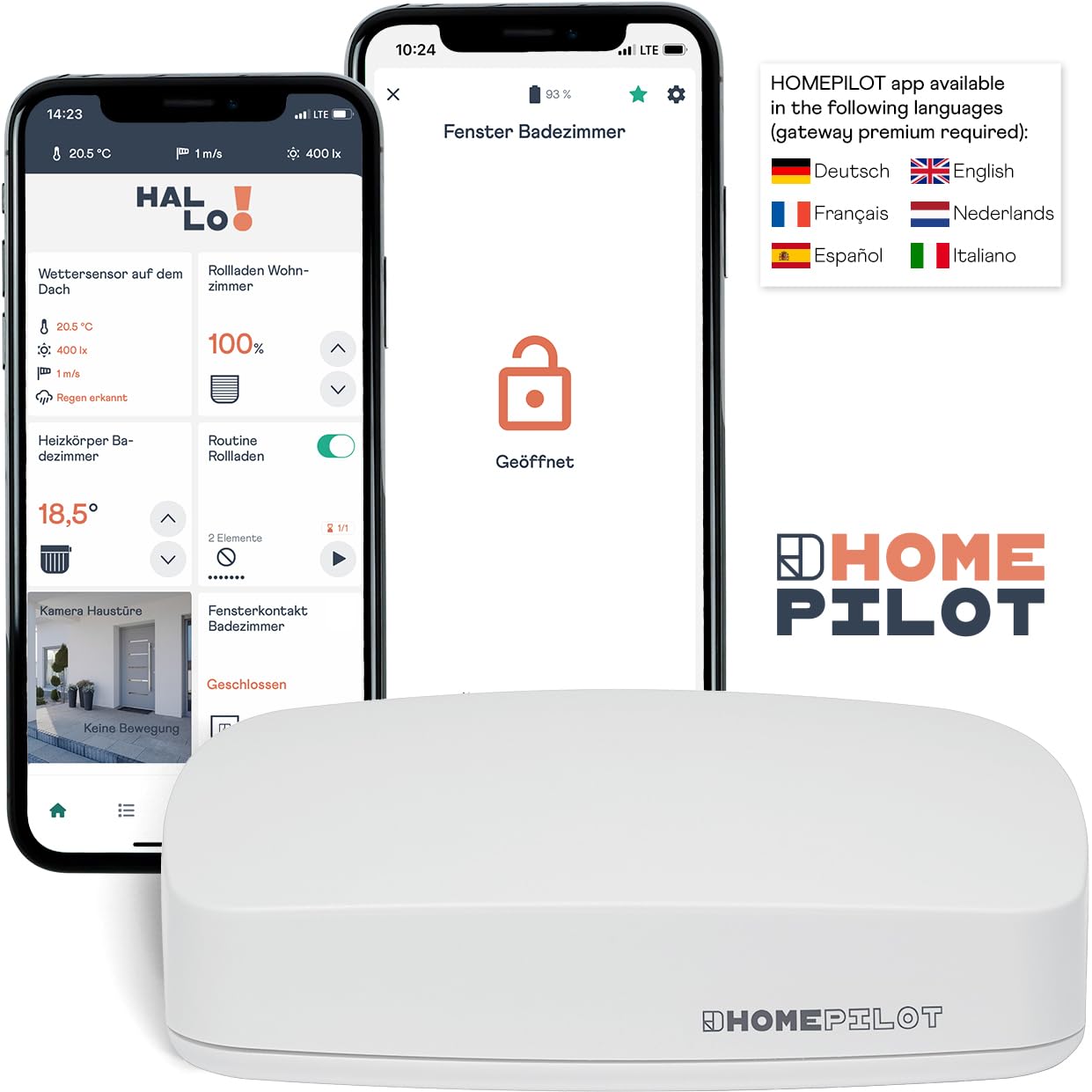 HOMEPILOT Tür- und Fensterkontakt smart, Funksensor zur Fensterüberwachung für mehr Sicherheit & Energieeffizienz, Einbau in Fensterrahmen möglich (Smart Home App via Gateway premium), Weiß