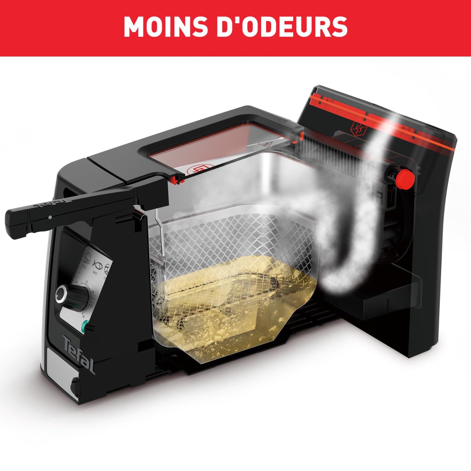 Tefal Clear Duo Friteuse bain d’huile, Moins de fumée et d'odeurs, Hublot anti-buée, Température réglable, Minuteur de 30 min, Grande capacité, Éléments amovibles compatibles lave-vaisselle FR600D10