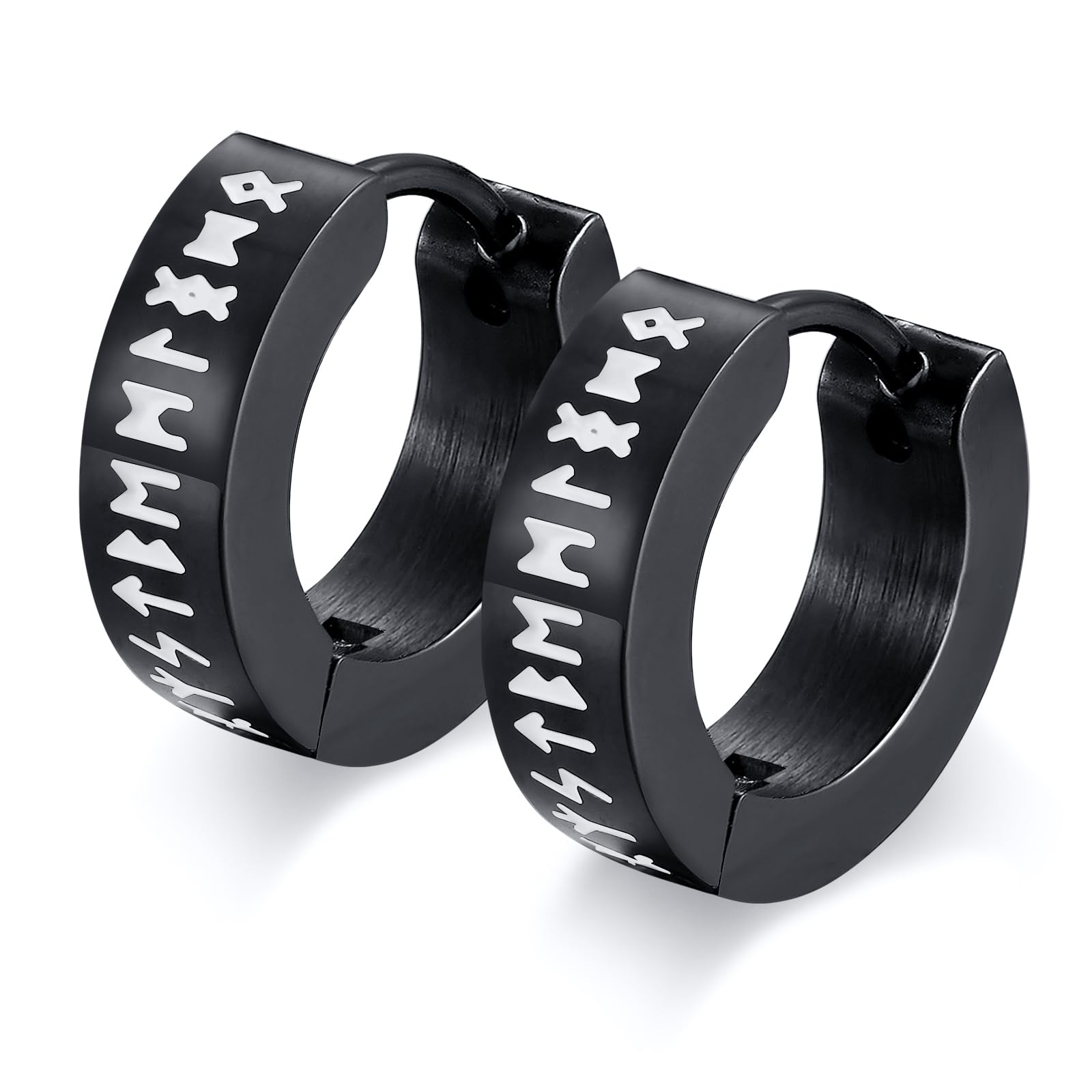 FaithHeart Viking hoop oorbellen voor mannen en vrouwen. Noorse runen vintage oorbel roestvrij staal / goud / zwarte hoepel oorbellen (wordt verzonden in een geschenkdoos), Roestvrij staal
