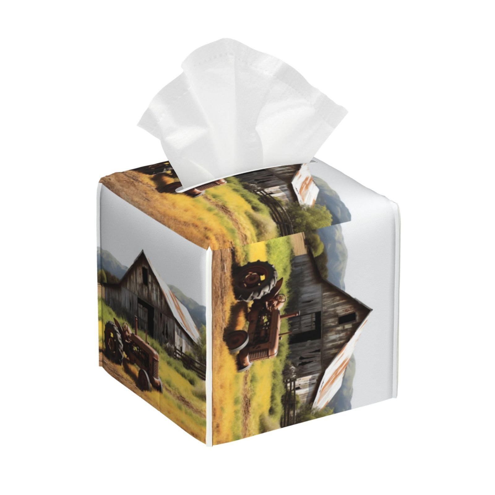 Old Wooden Barn With Rusted Tractor Tissue Box Cover Square Cube Boxes