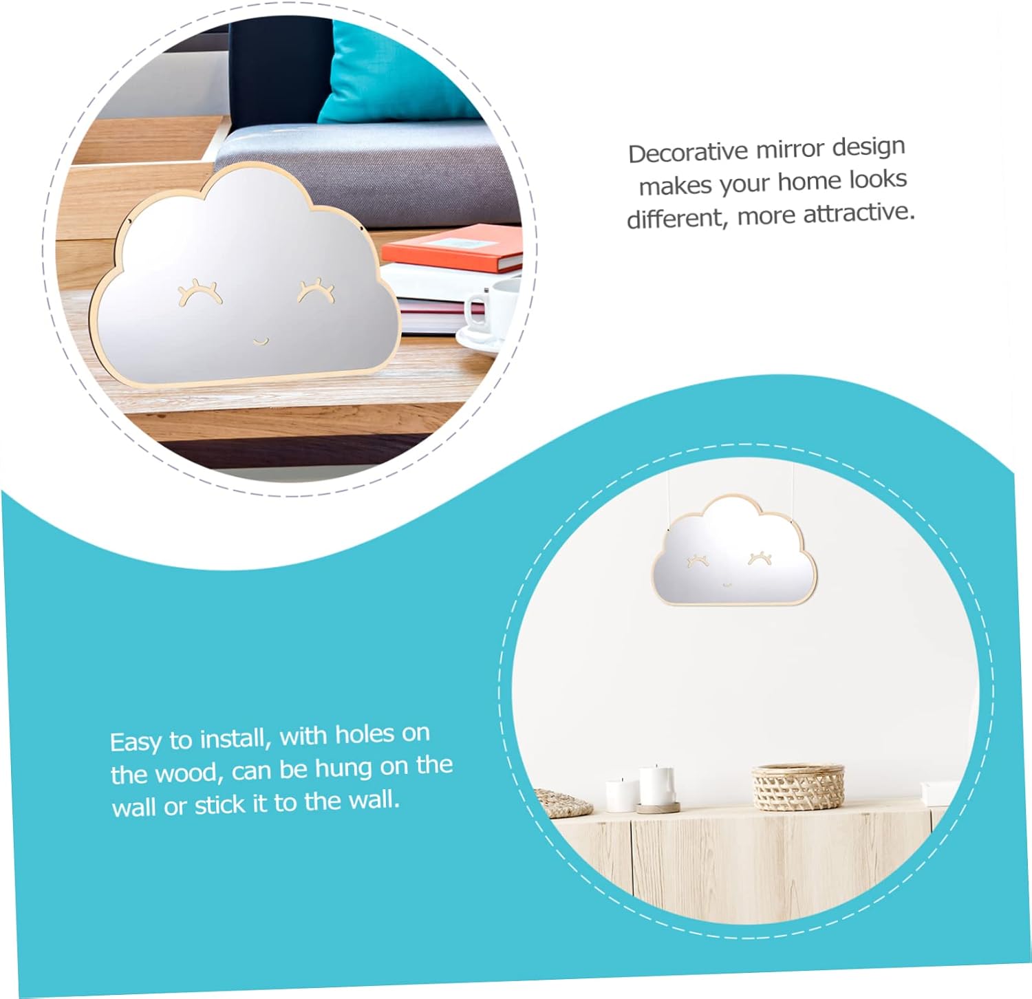MAGICLULU Cloud Shape Decorative Acrylic Mirror for Boy Girl Water Resistant Creative Wall Sticker Ornament for Boy Girl Bedroom Playroom and Home Decor