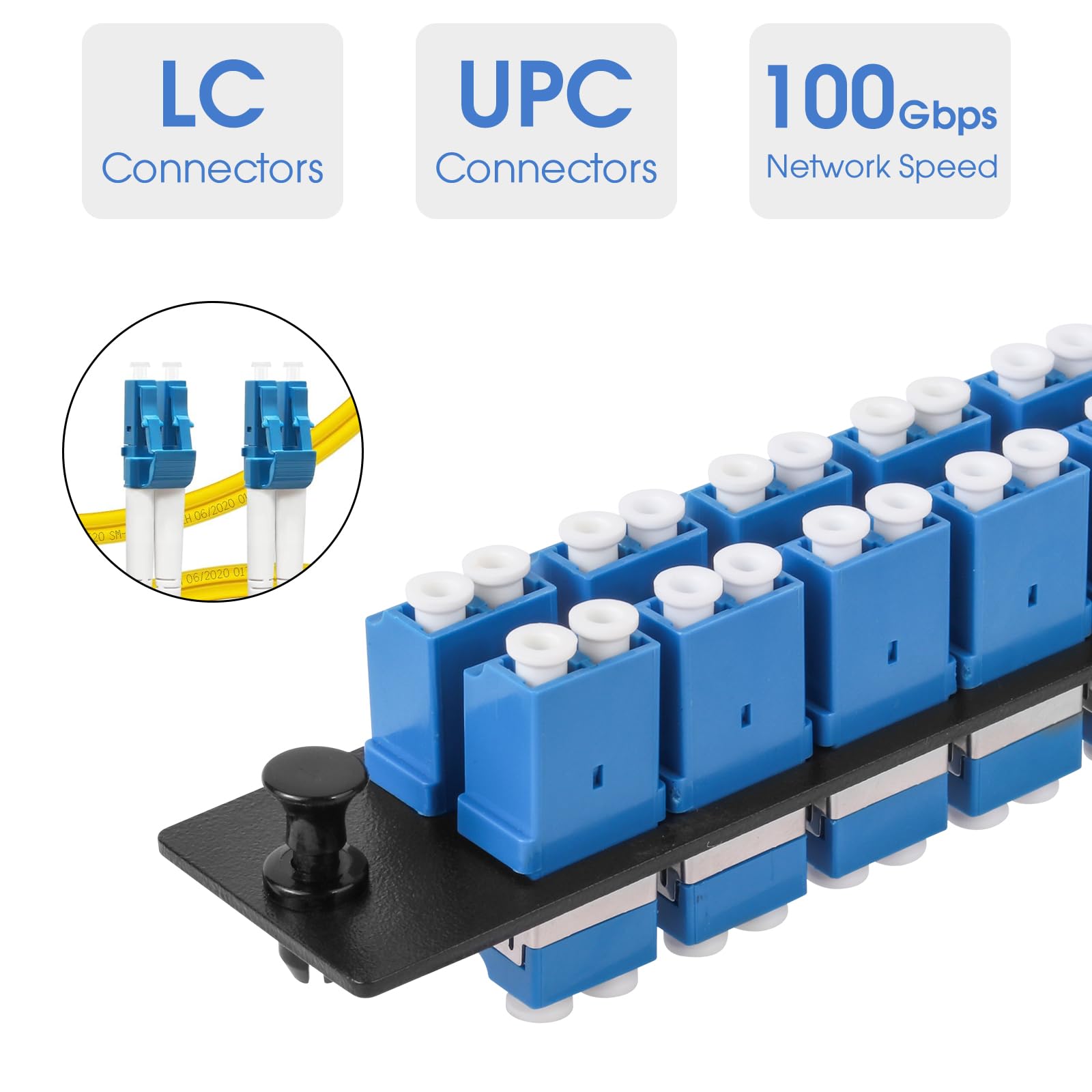 Lot de 2 panneaux de brassage en fibre duplex LC/UPC avec adaptateurs LC duplex monomode bleu, 24 ports fibre