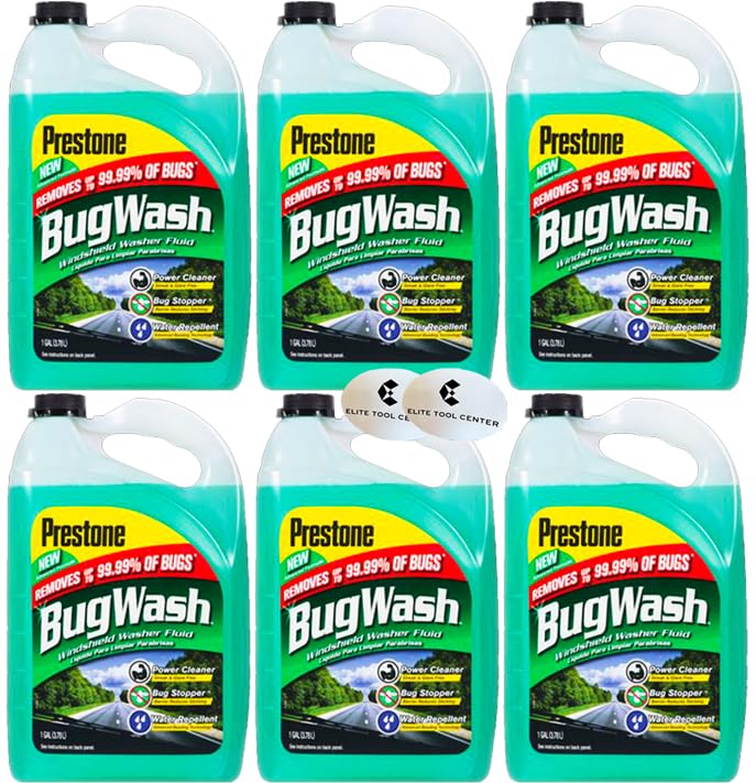 Elite Tool Center 6 Pack Prestone Windshield Washer Fluid With Bug Wash 1 Gallon Jugs Stickers