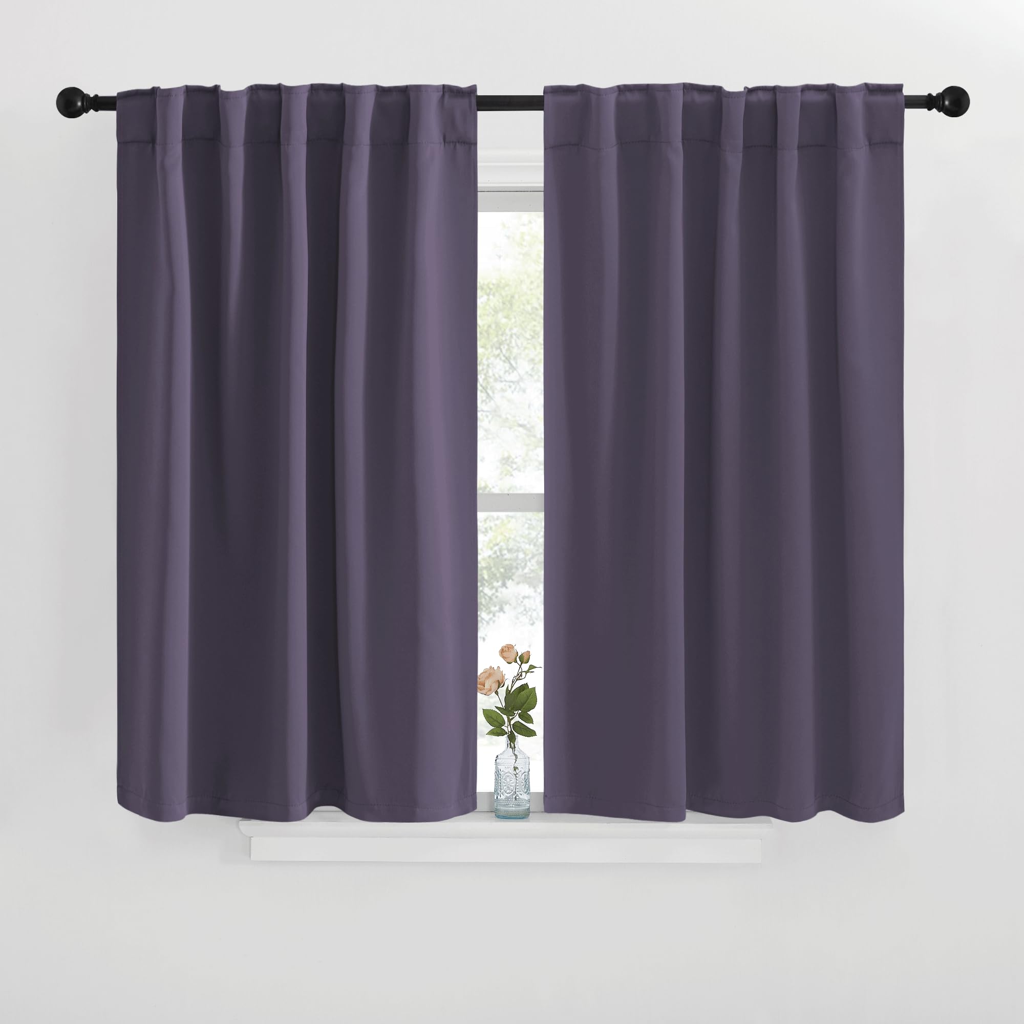 NICETOWN Blackout Curtain Panels for Kitchen - (Greyish Purple Color) 29x30 inch, 2 Panels Set, Room Darkening Blackout Drapes for Window