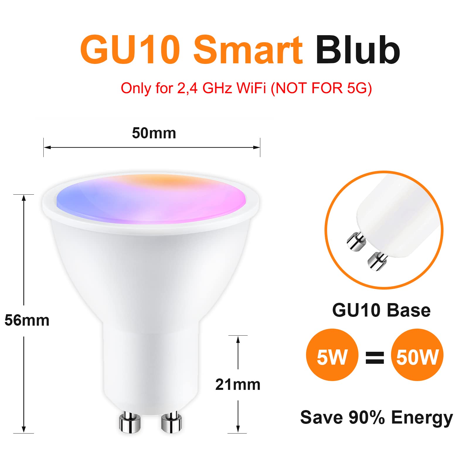 ANTELA Lampadine LED WiFi GU10 5W, Dimmerabile, Controllo App con Alexa/Google Home, RGB&2700K-6500K Bianco Freddo Caldo, 8PCS