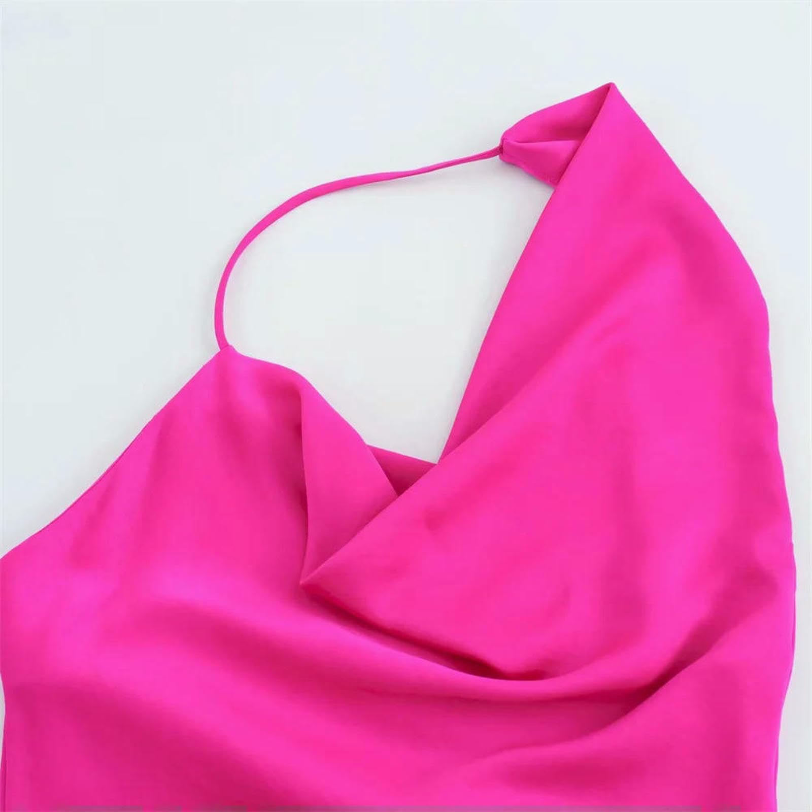 Abito Donna Invernale Fashion Femminile Estiva E Sexy Abito Midi per Texture A Pendente Asimmetrica -Rosa Rosso-XS