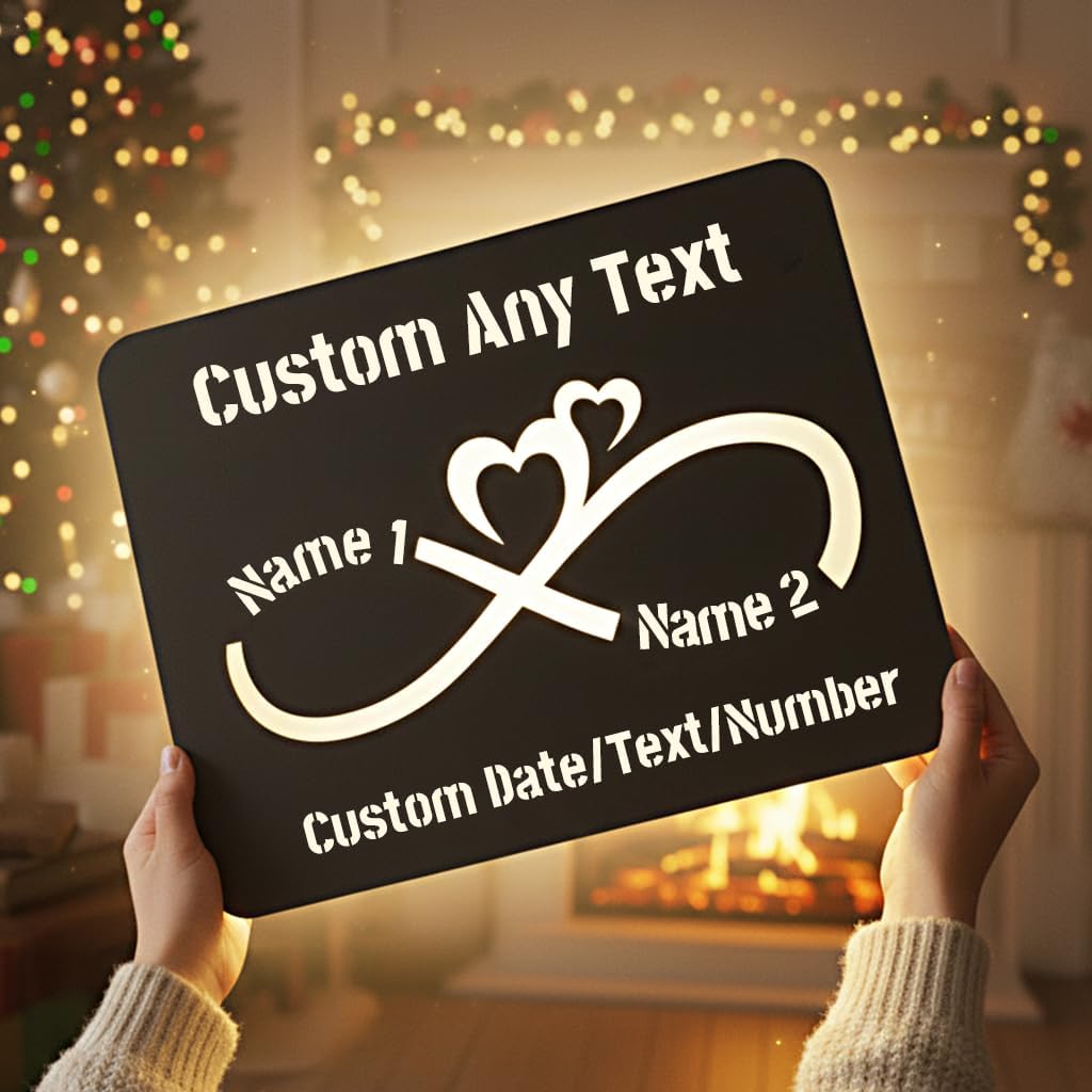 Personalized LED Infinity Sign, Wooden and Metal Valentine's day gifts for him or her, 7-Color Night Light with Custom Names, Romantic Couples Gift (Metal-Infinity Sign)