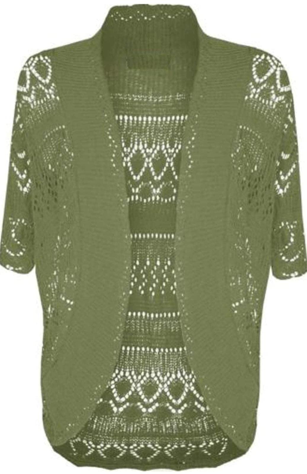 Womens Crochet Knitted Short Sleeve Shrug Ladies Cardigan Bolero Top Plus S-4XL (Khaki, 3XL UK 24-26)
